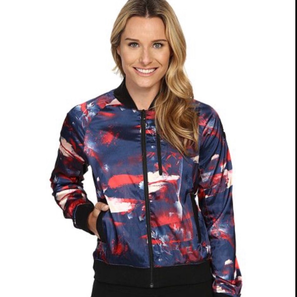 ADIDAS Women’s Abstract Print Bomber Jacket - Navy & Red